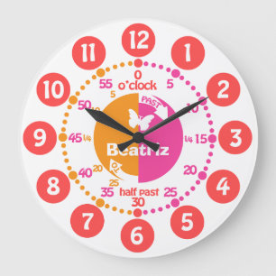 Chicas aprenden hora naranja rojo rosa reloj de no