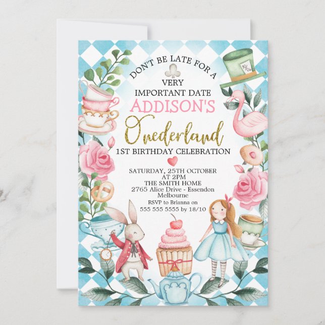 Chicas Azules Alicia En Invitación De Cumpleaños E (Anverso)
