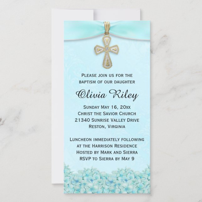 Chicas azules claros bautismo Christening Invitaci (Anverso)