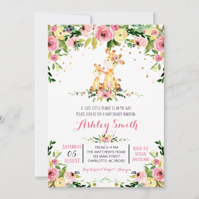 Chicas Baby Giraffe Baby Shower Invitaciones (Anverso)