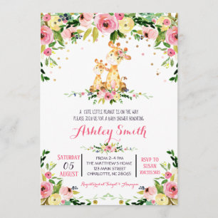 Chicas Baby Giraffe Baby Shower Invitaciones