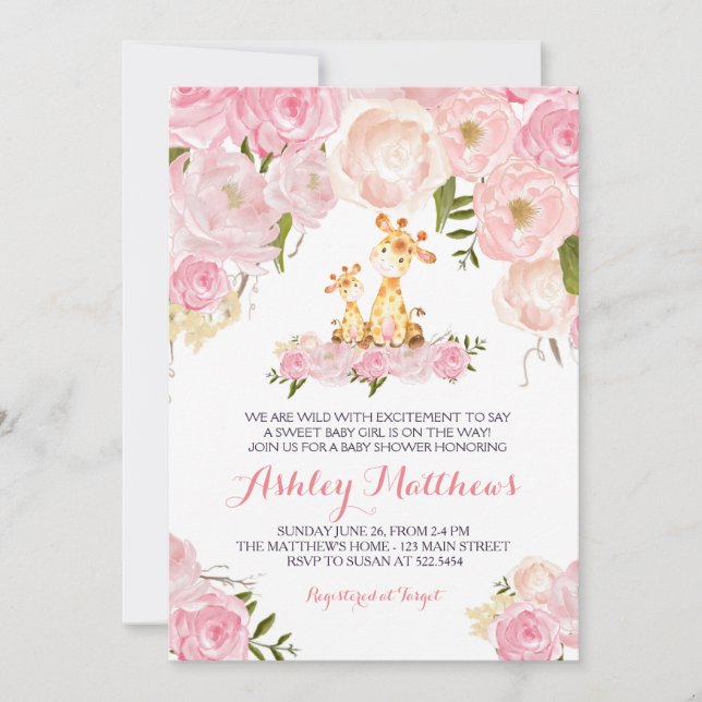 Chicas Baby Giraffe Baby Shower Invitaciones (Anverso)