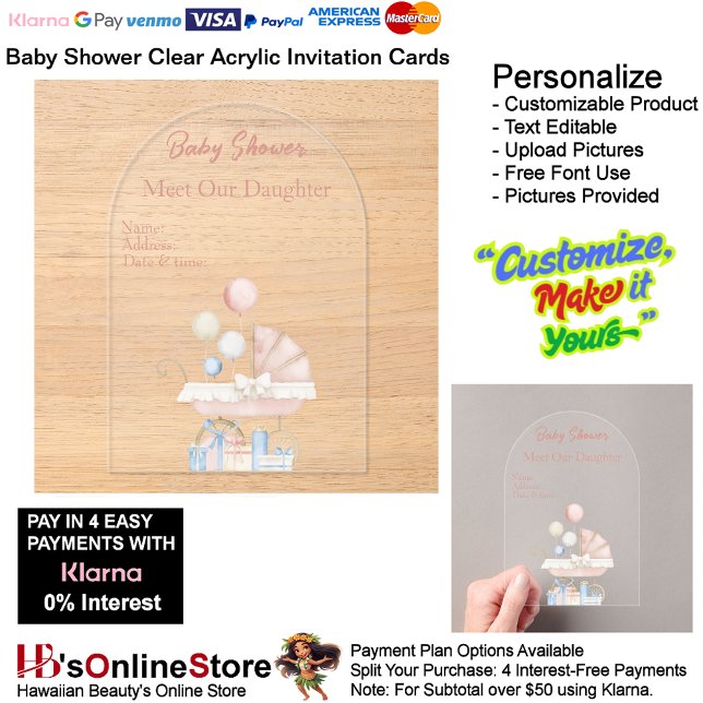 Chicas Baby Shower Tarjeta de invitación acrílica  (Girl's Baby Shower Birth Party Supplies Celebrate Clear Acrylic Invitations 23.)