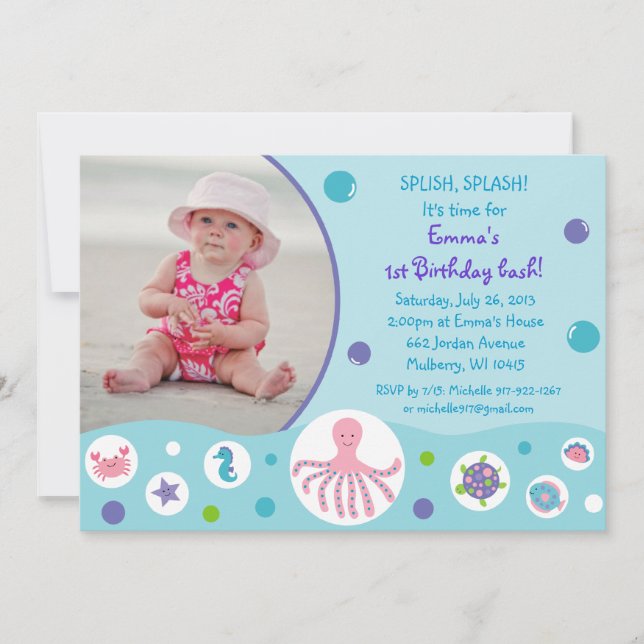 Chicas bajo invitaciones náuticas del cumpleaños (Anverso)
