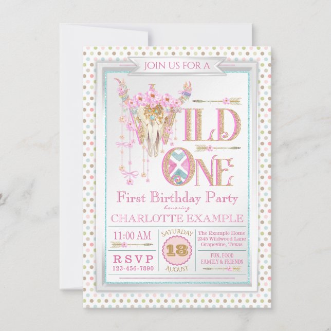 Chicas Boho Wild One Birday Invitaciones (Anverso)