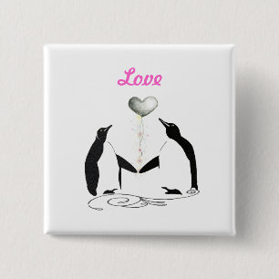 Chicas Bonito Cute Pingüino Amor Pájaros Botón 