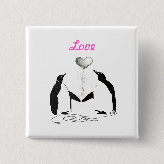 Chicas Bonito Cute Pingüino Amor Pájaros Botón Bad (Anverso)