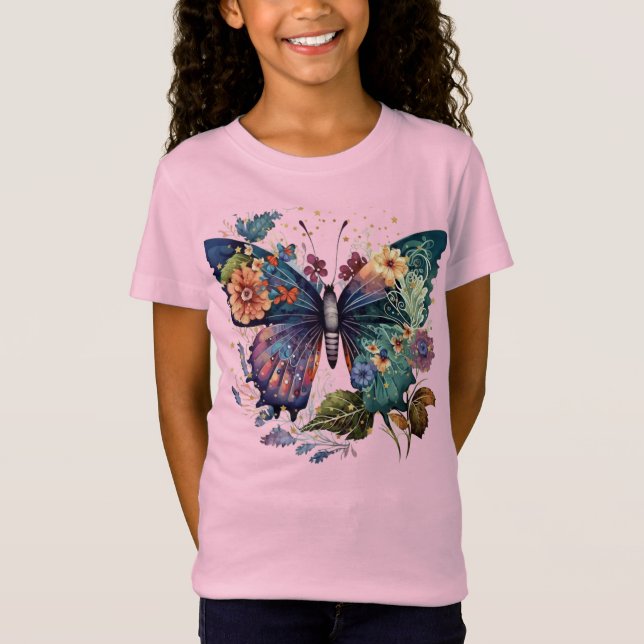 Chicas camiseta con mariposa Bonito (Anverso)