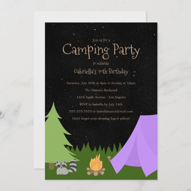 Chicas Camping Fiesta | Invitación a la fiesta de  (Anverso / Reverso)