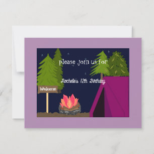 Chicas Camping Sleepover Invitación a la fiesta de