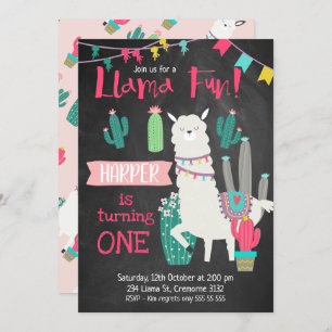 Chicas Chalkboard Llama Fun Birthday Invitación
