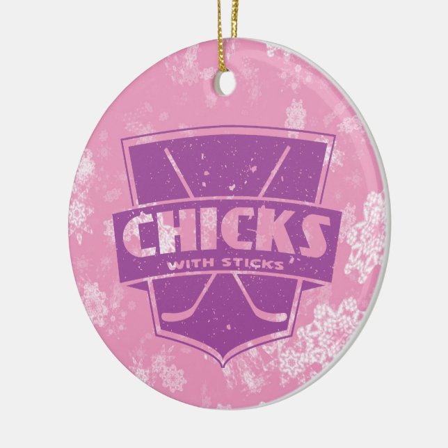 Chicas con palitos de hockey Ornamento de Navidad (Izquierda)