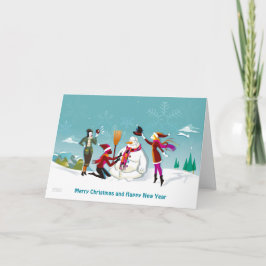 Chicas con tarjeta de Navidades Snowman