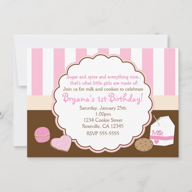Chicas Cookies de leche rosa Invitaciones a la fie (Anverso)
