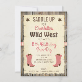 Chicas Cowgirl Boots Wild West Birthday Invitación