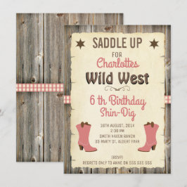 Chicas Cowgirl Boots Wild West Birthday Invitación