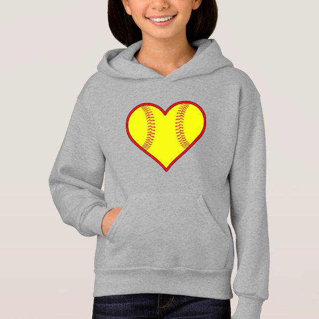 Chicas Cute Softball Heart Hoodie Sweatshirt (Anverso)