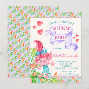 Chicas Cute Troll Invitaciones a la fiesta de cump