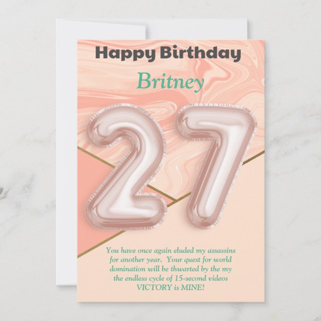 chicas de 27 años Tarjeta de cumpleaños feliz (Anverso)