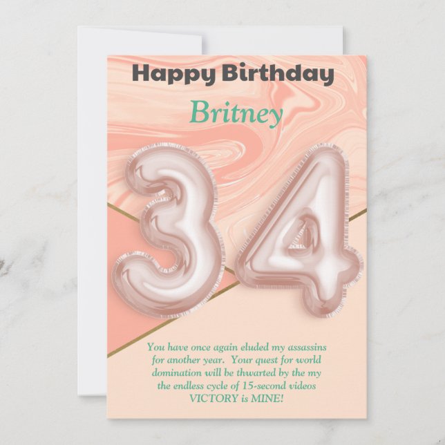 chicas de 34 años Tarjeta de cumpleaños feliz (Anverso)