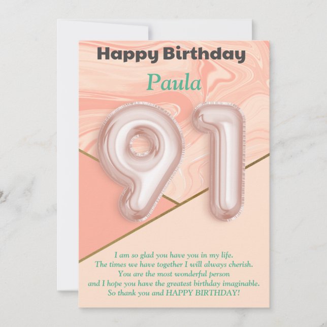 chicas de 91 años Tarjeta de cumpleaños feliz (Anverso)