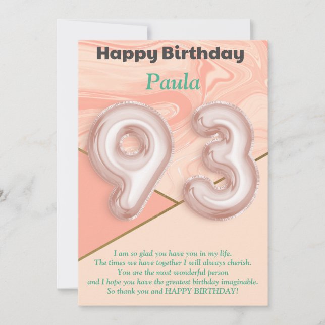 chicas de 93 años Tarjeta de cumpleaños feliz (Anverso)