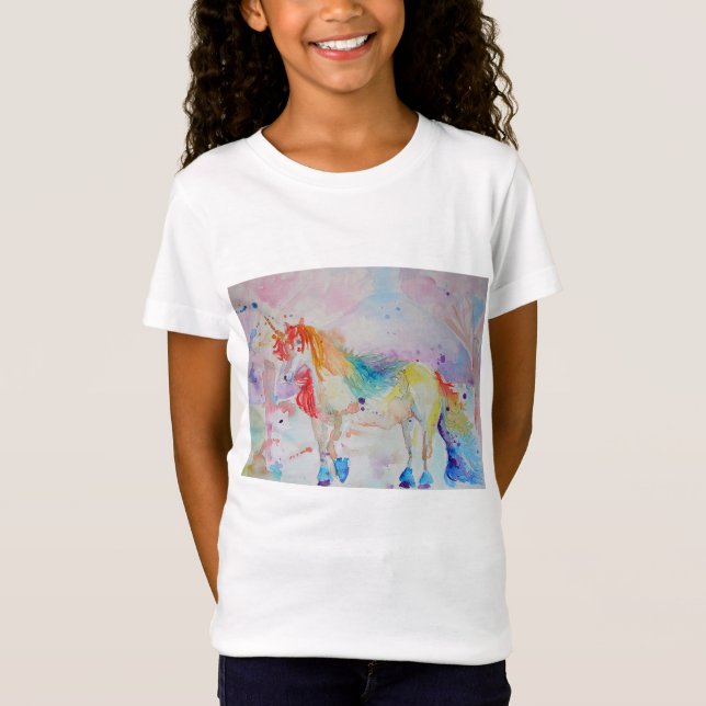 Chicas de acuarela de unicornio camiseta de arte c (Anverso)