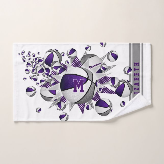 chicas de baloncesto de color gris morado monogram (Toalla de mano)