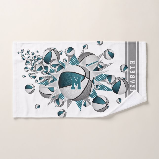 chicas de baloncesto gris verde azulado monogramad (Toalla de mano)