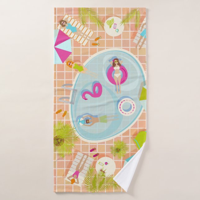 Chicas de bikini y chicos jugando al billar (Toalla de baño)