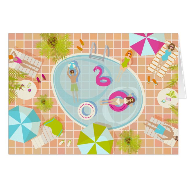 Chicas de bikini y chicos jugando al billar (Anverso (Horizontal))