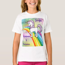 Chicas de camisetas con arcoiris y unicornio perso