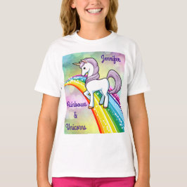 Chicas de camisetas con arcoiris y unicornio perso