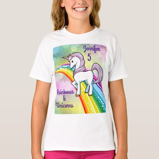Chicas de camisetas de cumpleaños Rainbow y Unicor (Anverso)