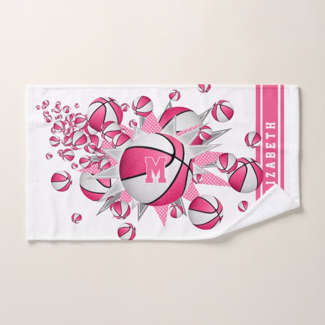 chicas de estrellas de baloncesto blanco rosado mo (Toalla de mano)