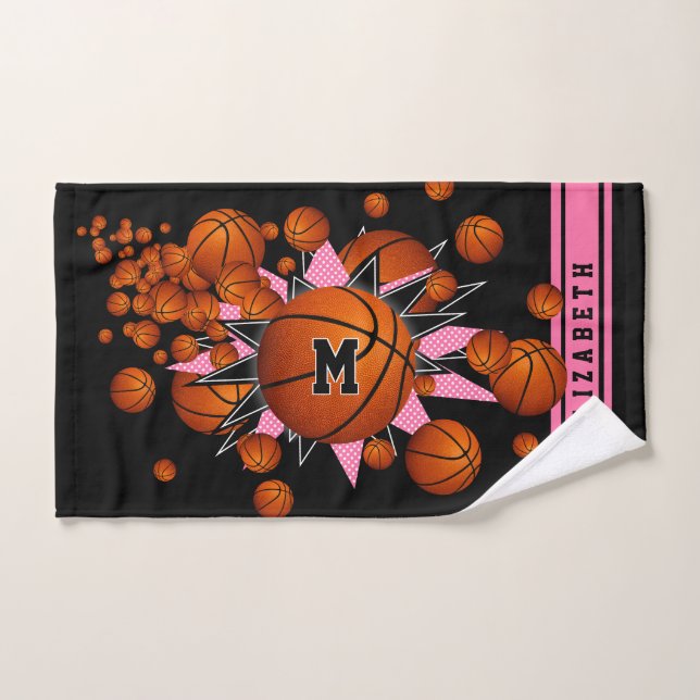 chicas de estrellas de baloncesto negro rosa monog (Toalla de mano)