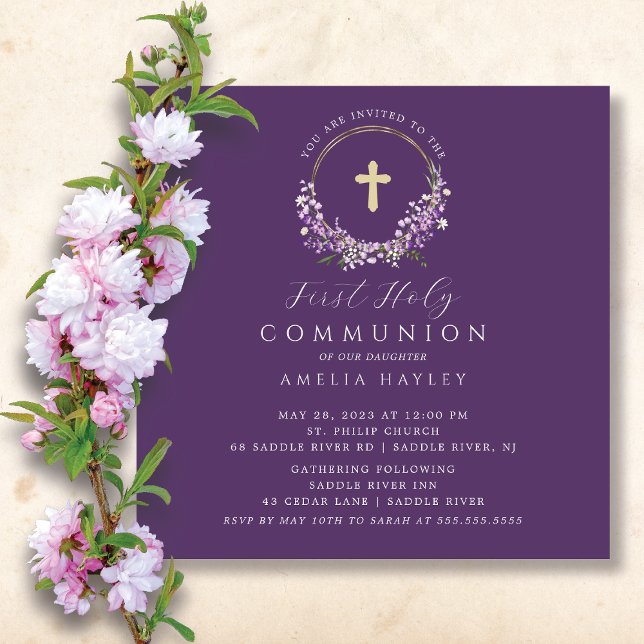 Chicas de Flores Lilac Invitación de la Primera Co (Subido por el creador)