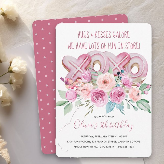Chicas de flores y cookies XOXO Invitación al cump (XOXO Cookies and Flowers Girls Birthday Invitation - order printed or as printable download)