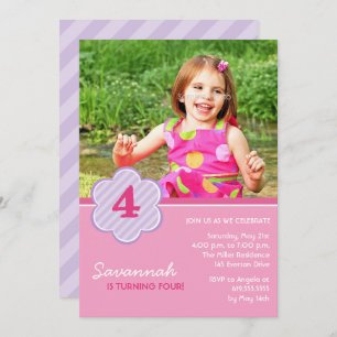 Chicas de flores y rayas Foto Invitación de cumple