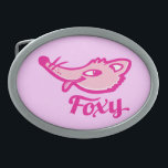 Chicas de Foxy hebilla de cinturón rosa<br><div class="desc">La hebilla rosada gráfica Foxy fue diseñada de forma única por Sarah Trett.</div>