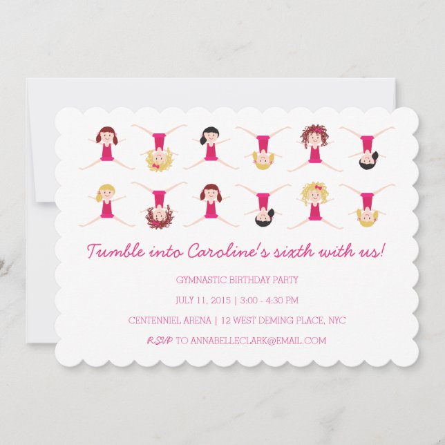 Chicas de gimnastas | Invitación de cumpleaños (Anverso)
