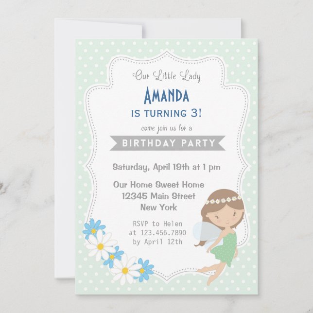 Chicas de hadas Invitación de cumpleaños Mint Gree (Anverso)