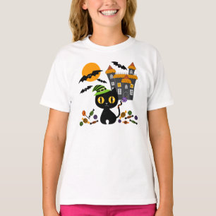 Chicas de Halloween en Kitty Negro Camisetas