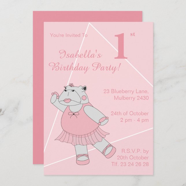 chicas de illusima Ballerina Hippo Invitación al c (Anverso / Reverso)