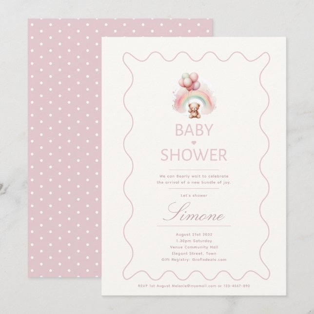 Chicas de invitaciones a temas de Teddy Bear Baby  (Anverso / Reverso)