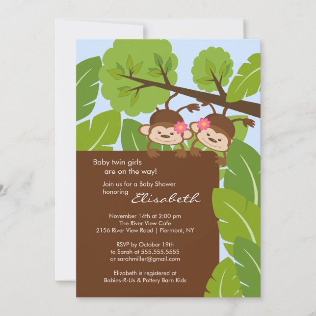 Chicas de invitaciones de Baby Shower de los gemel (Anverso)