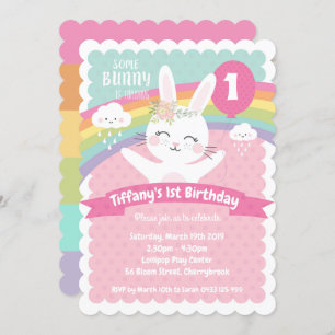 Chicas de invitaciones de cumpleaños 1 conejo