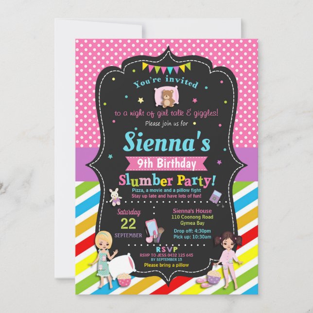 Chicas de invitaciones de cumpleaños a Fiesta de m (Anverso)