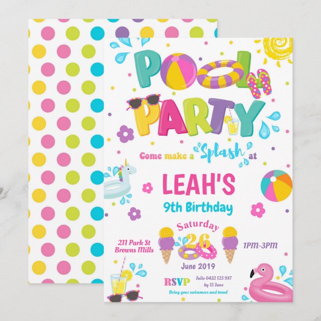 Chicas de invitaciones de cumpleaños de Fiesta de  (Anverso / Reverso)