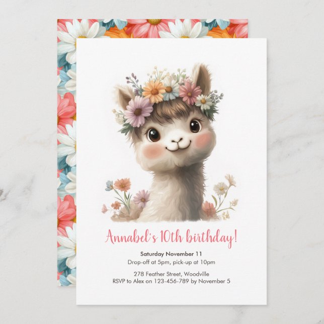 Chicas de la Alpaca Bebé Invitación al cumpleaños (Anverso / Reverso)